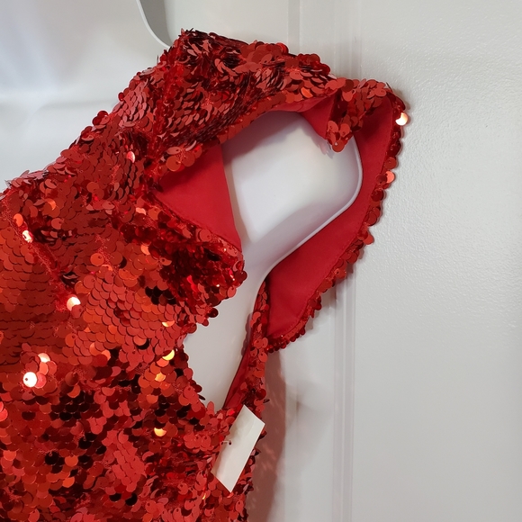 Leith Red Sequin Ruffle One Shoulder Dress - Picture 7 of 16